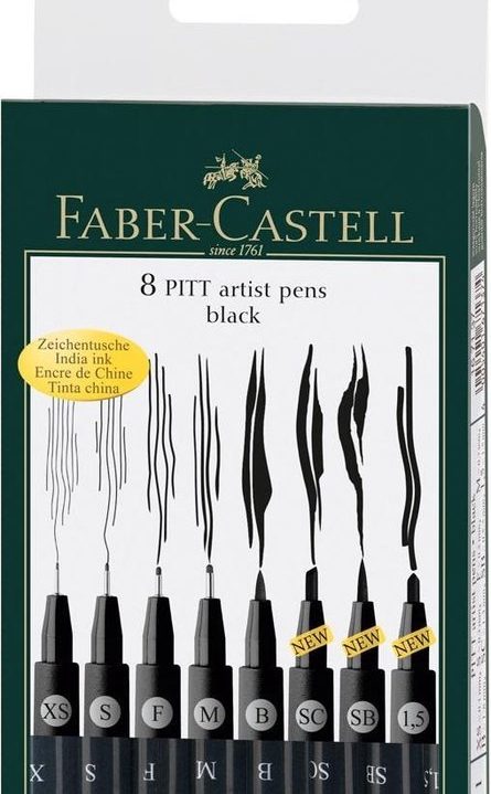 Tekenstift Faber Castell Pitt Artist Pen kleur 199 zwart 8 stuks