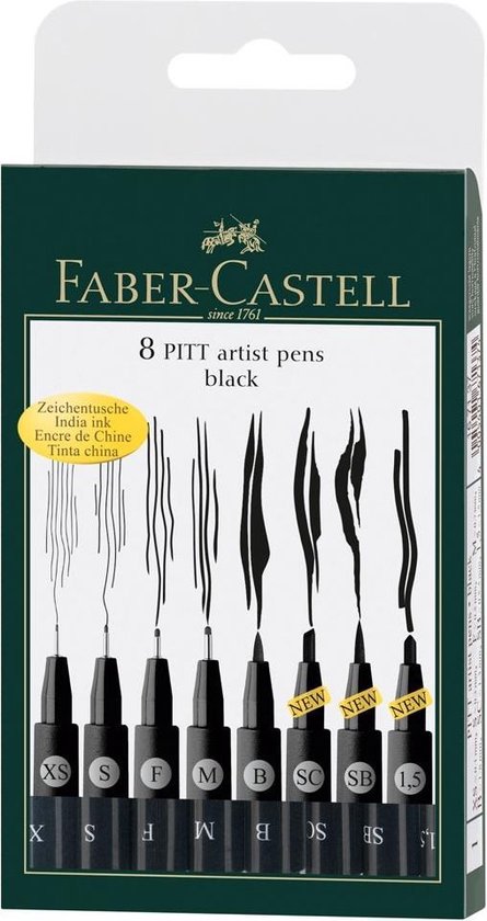 Tekenstift Faber Castell Pitt Artist Pen kleur 199 zwart 8 stuks