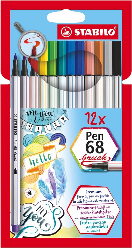 STABILO Pen 68 Brush Viltstiften 12 kleuren