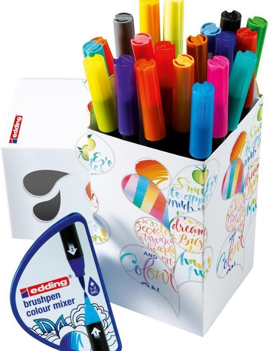edding Colour Happy Box 20 brushpennen in handige box Flexibele, penseelvormige punt
