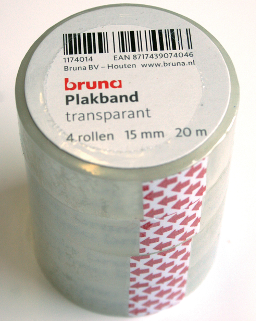 Plakband Bruna transparant 15mmx20m 4rol