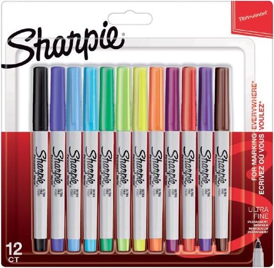 Sharpie Permanent Markers Ultra Fijne Punt Kleuren 12 stuks