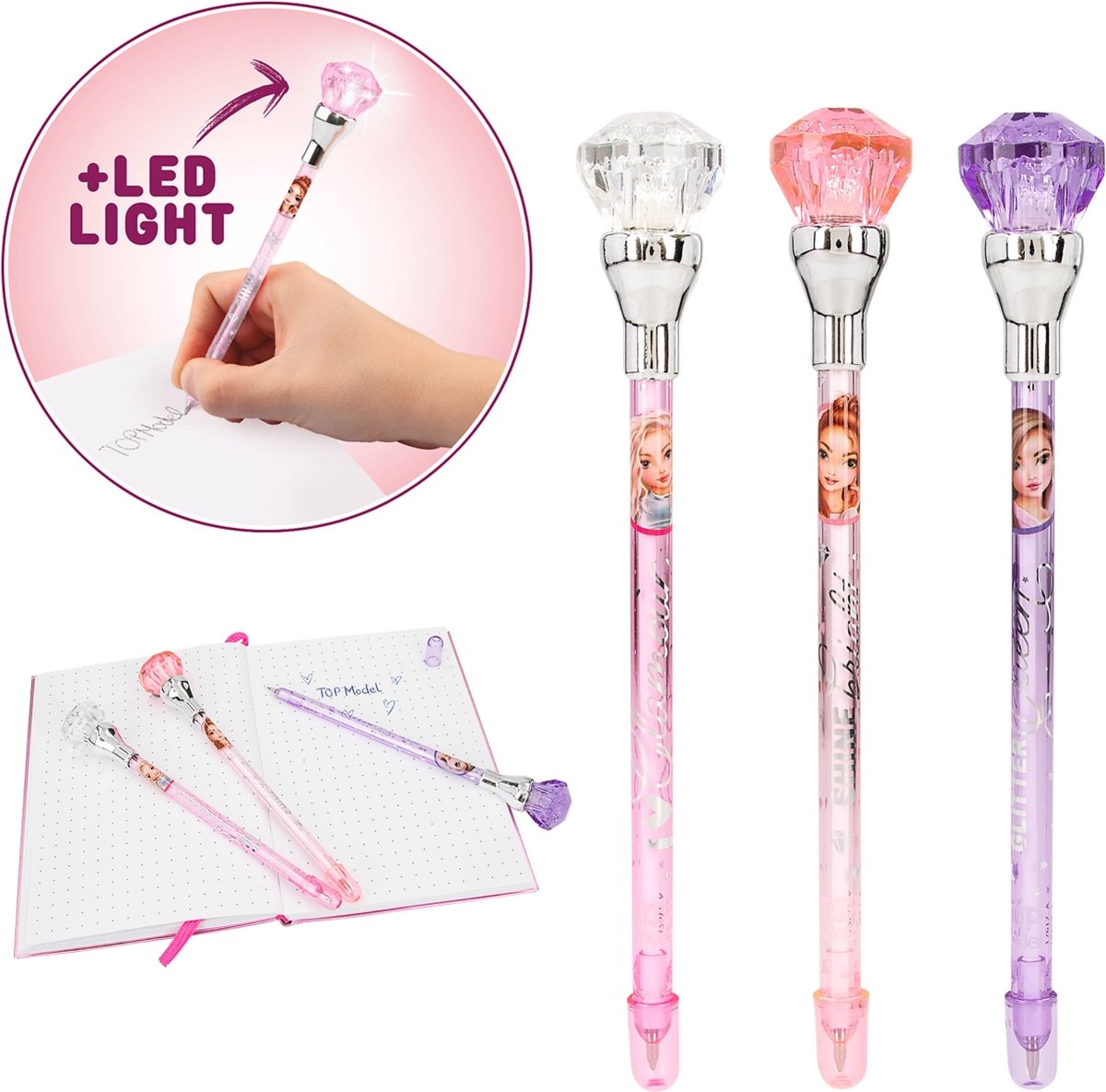 Topmodel Pen Met Licht Glitter Queen